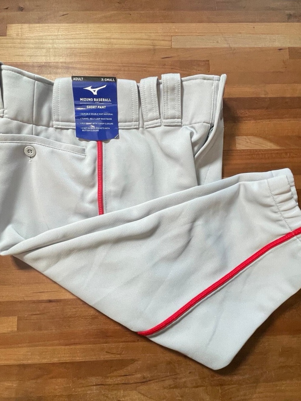 Mizuno Boys Gray Short Baseball Pants with Red Stripe NWT XL